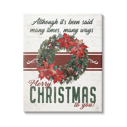 Stupell Industries Merry Christmas To You Vintage Poinsettia Canvas Wall Art